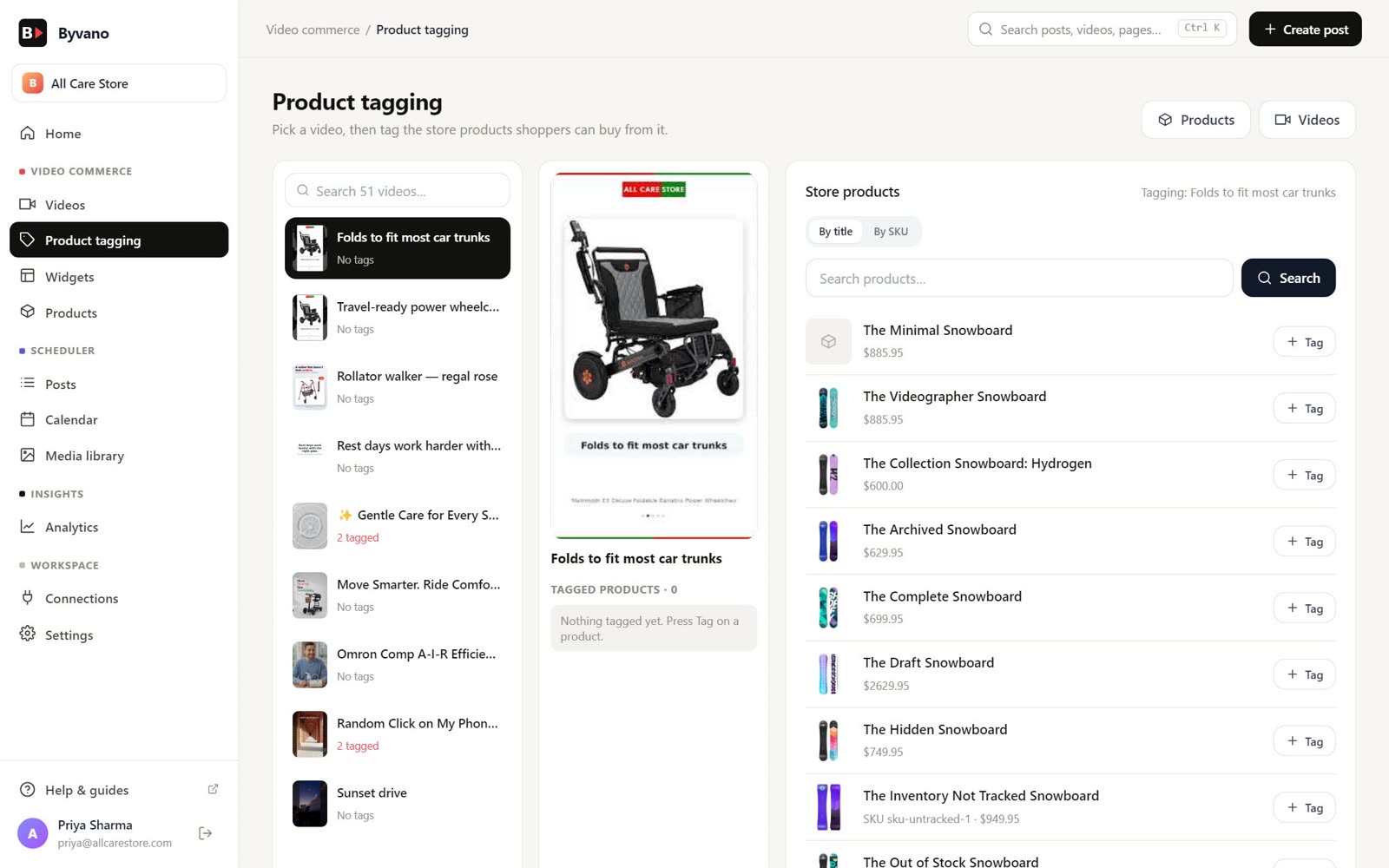 Tagging store products on a video in Byvano